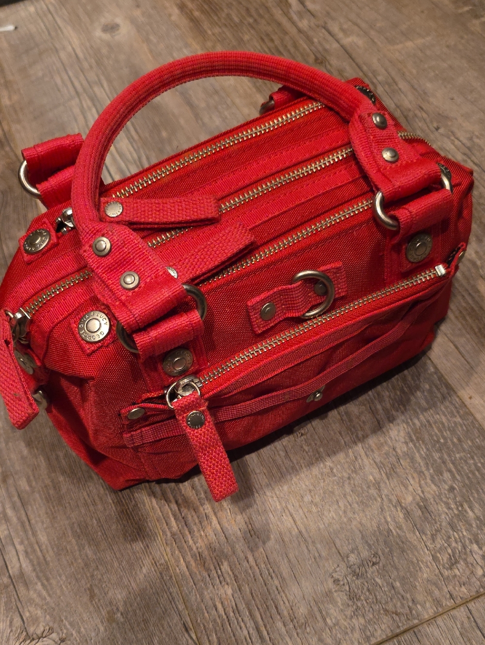 Rare Mic Mac George Gina Lucy Hot Pink  Canvas Multi-Zip Satchel Bag - Women